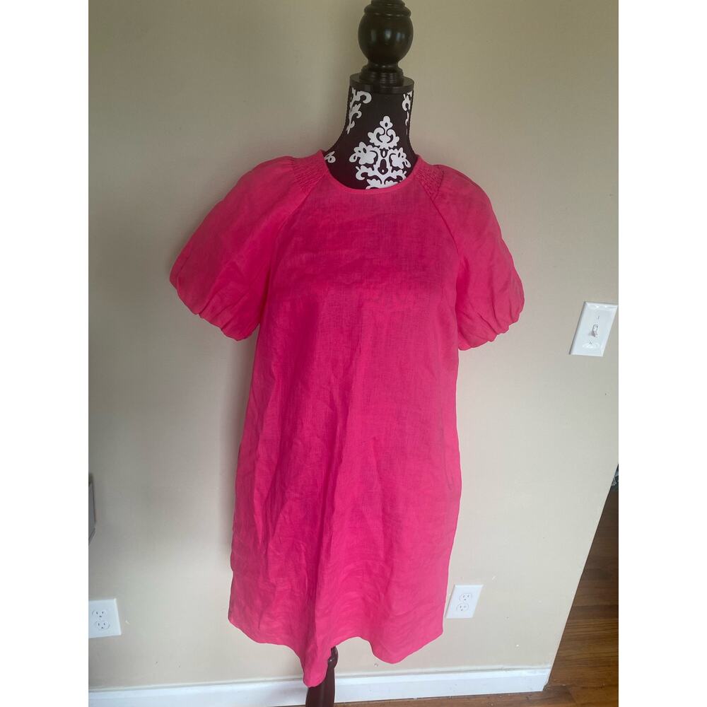 BODEN puff sleeve detail linen dress in festival pink size 6L